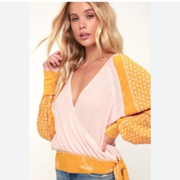 Free People Auxton Thermal Tie Waist Top Pink Large L - Picture 2 of 12